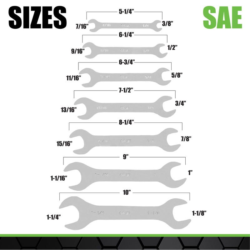 Grip 7 pc Super Thin Open End Wrench Set - 1/8" Thickness - Sizes: 3/8" x 7/16", 1/2" x 9/16", 5/8" x 11/16", 3/4" x 13/16", 7/8" x 15/16", 1" x 1-1/16", 1-1/8" x 1-1/4" - Roll Up Storage Pouch - Image 3